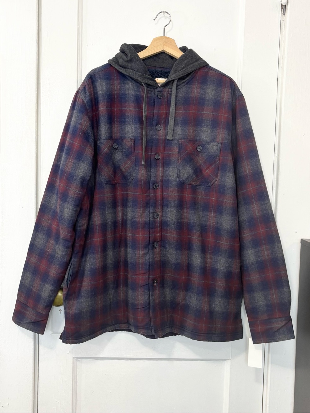 NWT Weatherproof Vintage Men's Sherpa Lined Hooded Shirt Jacket, Inkling, XL